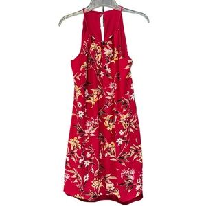🌸 WHBM Womens S Red Floral Halter Dress Sleeveless Summer Party A-Line